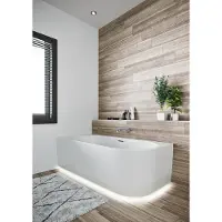 Riho Desire half vrijstaand bad rechts 184x84cm wit glans met LED strip en Fall overloop
