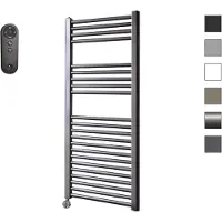 Sanicare HVS elektrische radiator 60x112cm gunmetal met afstandsbediening en thermostaat chroom linksonder