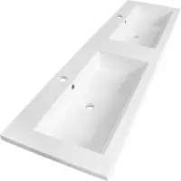 Brauer Solar Slim dubbele wastafel mineraalmarmer 160cm met 2 kraangaten wit glans