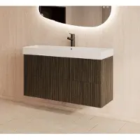 Gliss Design Hybris badmeubel met ribbelfront 100cm charcoal met mat witte wastafel met 1 kraangat Lako