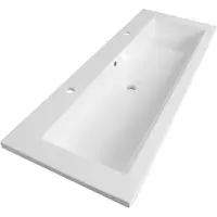 Brauer Solar Slim wastafel mineraalmarmer 120cm met 2 kraangaten wit glans