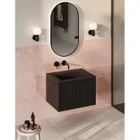 Muebles Raya badmeubel ribbelfront 60cm zwart mat met zwarte wastafel zonder kraangat
