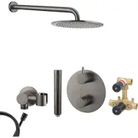 Mueller Ferro inbouw regendouche rond met 25cm hoofddouche en muurarm 45cm gunmetal - verouderd ijzer