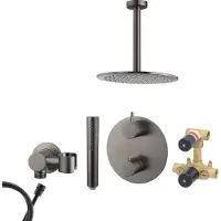 Mueller Ferro inbouw regendouche rond met 25cm hoofddouche en plafondarm 30cm gunmetal - verouderd ijzer