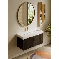 Muebles Calas badmeubel ribbelfront 100cm zwart mat met solid surface wastafel met kraangat