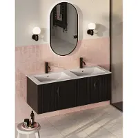 Muebles Raya badmeubel ribbelfront 120cm zwart mat met witte wastafel met kraangat