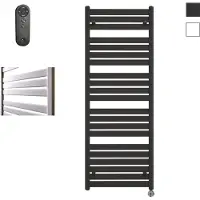Sanicare Moda elektrische radiator 60x160cm zwart mat met afstandsbediening en thermostaat chroom rechtsonder