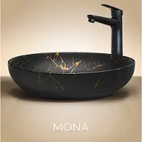 Comad Mona waskom 52x40cm zwart goud marmer
