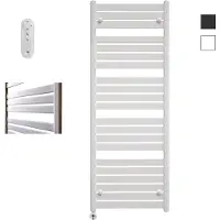 Sanicare Moda elektrische radiator 60x160cm wit mat met afstandsbediening en thermostaat wit linksonder