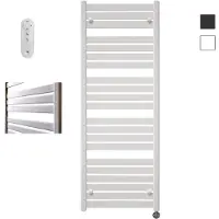 Sanicare Moda elektrische radiator 60x160cm wit mat met afstandsbediening en thermostaat zwart rechtsonder