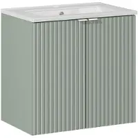 Comad Reed Green badmeubel ribbelfront 60cm met 2 deuren en witte wastafel