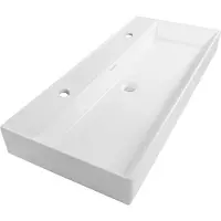 Brauer Lunar wastafel keramiek 100cm met 2 kraangaten wit glans