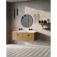 Muebles Raya badmeubel ribbelfront 120cm warm eiken met witte wastafel zonder kraangat