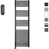 Sanicare HVS elektrische radiator 60x172cm zwart mat met afstandsbediening en thermostaat zwart linksonder