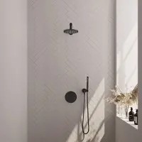 Brauer Black Edition thermostatische inbouw regendouche met staafhanddouche, rechte muurarm en hoofddouche 20cm set 73 zwart mat