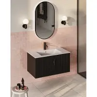 Muebles Raya badmeubel ribbelfront 80cm zwart mat met witte wastafel met kraangat