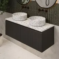 Fontana Terrazzo ribbelfront badmeubel 120cm mat zwart met ronde waskommen en toppaneel