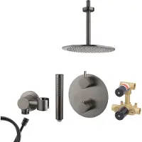 Mueller Ferro inbouw regendouche rond met 30cm hoofddouche en plafondarm 20cm gunmetal - verouderd ijzer