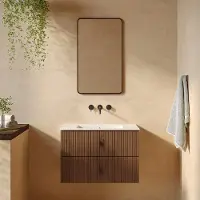 Muebles Marbella badmeubel ribbelfront 80cm walnoot met witte wastafel zonder kraangat
