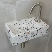Saniclear Terrazzo fonteinset met gebogen kraan in RVS