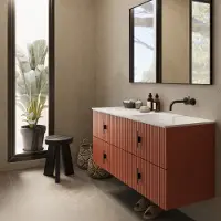 Muebles Avila badmeubel ribbelfront 120cm terracotta met wastafel rechts zonder kraangat