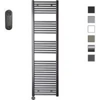Sanicare HVS elektrische radiator 45x172cm gunmetal met afstandsbediening en thermostaat zwart linksonder
