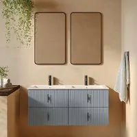 Muebles Marbella badmeubel ribbelfront 120cm baby blauw met witte wastafel met kraangat