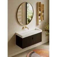 Muebles Calas badmeubel ribbelfront 100cm zwart mat met solid surface wastafel zonder kraangat