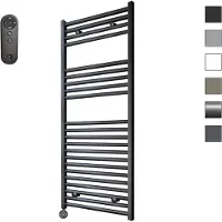 Sanicare HVS elektrische radiator 45x112cm zwart mat met afstandsbediening en thermostaat zwart linksonder