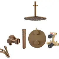 Mueller Bronzo inbouw regendouche rond met 30cm hoofddouche en plafondarm 15cm brons koper geborsteld