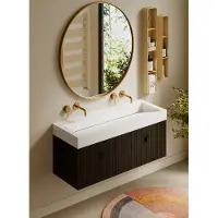Muebles Calas badmeubel ribbelfront 120cm zwart mat met solid surface wastafel zonder kraangaten