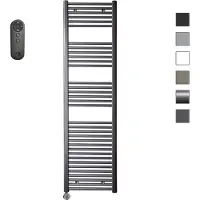 Sanicare HVS elektrische radiator 45x172cm gunmetal met afstandsbediening en thermostaat chroom linksonder