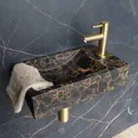 Saniclear Athens Portoro Gold fontein met kraangat rechts 39x22x10cm