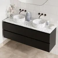 Fontana Terrazzo badmeubel 160cm mat zwart met ronde waskommen en toppaneel