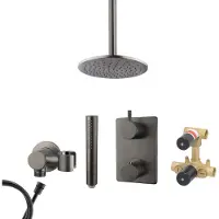 Mueller Ferro inbouw regendouche met hoofddouche 25cm en plafondarm 30cm gunmetal - verouderd ijzer