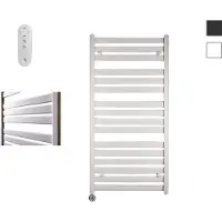 Sanicare Moda elektrische radiator 60x120cm wit mat met afstandsbediening en thermostaat chroom linksonder