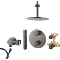 Mueller Ferro inbouw regendouche rond met 30cm hoofddouche en plafondarm 15cm gunmetal - verouderd ijzer