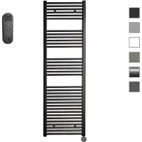 Sanicare HVS elektrische radiator 45x172cm zwart mat met afstandsbediening en thermostaat zwart rechtsonder