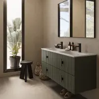Muebles Avila badmeubel ribbelfront 120cm legergroen met dubbele wastafel met kraangaten