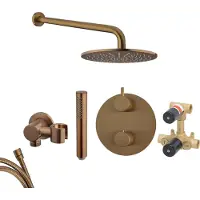 Mueller Bronzo inbouw regendouche rond met 25cm hoofddouche en muurarm 35cm brons koper geborsteld