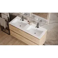 Saniclear Cosmos fine stone wastafel dubbel 120x46cm met kraangaten mat wit