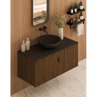 Muebles Costa badmeubel ribbelfront 100cm walnoot met zwart toppaneel en waskom