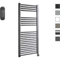 Sanicare HVS elektrische radiator 60x112cm gunmetal met afstandsbediening en thermostaat zwart rechtsonder