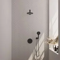Brauer Black Edition thermostatische inbouw regendouche met 3 standen handdouche, rechte muurarm en hoofddouche 20cm set 79 zwart mat