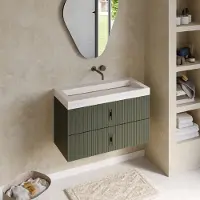 Muebles Estella badmeubel ribbelfront 100cm legergroen met solid surface wastafel zonder kraangat