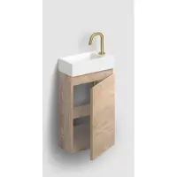 Clou Flush 3 toiletmeubel 36cm eiken rechtsdraaiend met keramische fontein wit glans en kraangat
