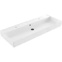 Lambini Designs Valenza wastafel keramiek 120cm enkel met 2 kraangaten wit glans