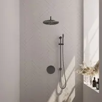Brauer Gunmetal Carving thermostatische inbouw regendouche met staafhanddouche, gebogen muurarm, glijstang en hoofddouche 30cm set 88 gunmetal geborsteld PVD