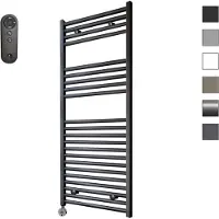 Sanicare HVS elektrische radiator 60x112cm zwart mat met afstandsbediening en thermostaat chroom linksonder