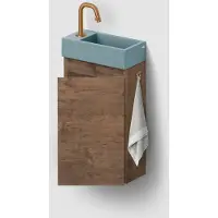 Clou Flush 3 toiletmeubel 36cm donker eiken rechtsdraaiend met keramische fontein blauwgrijs mat en kraangat